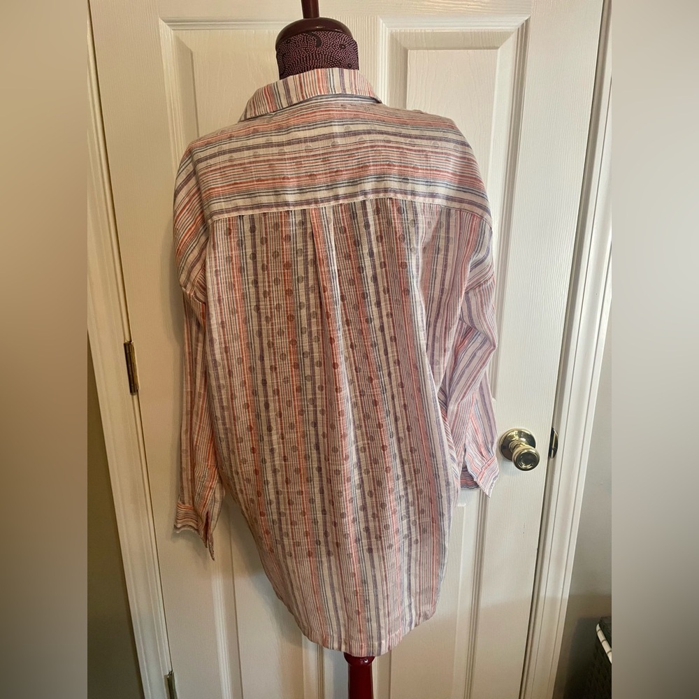 Anthropologie Maeve Striped Res White Blue Cotton Long Sleeve shirt Womens Xs - Picture 5 of 7